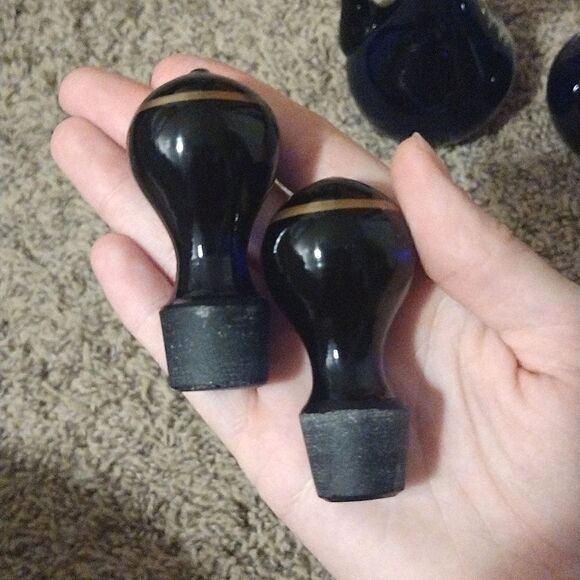 Vintage Set of Two Cobalt Blue Small Mary Gregory Cruets, Ewer Hand Painted Pair - Picture 10 of 15